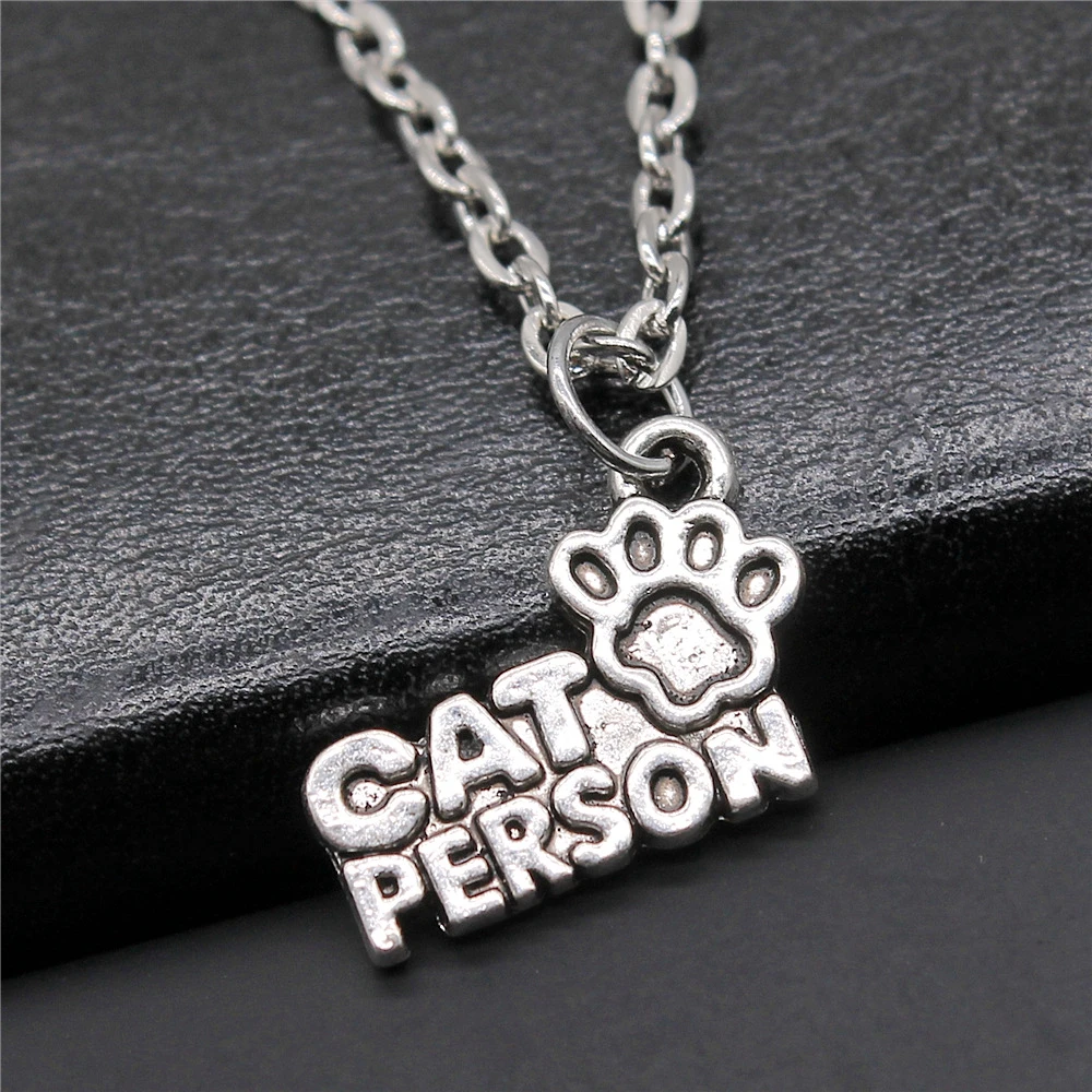 Fashion Antique Silver Color 18x13mm Cat Person Paws Charms Pendant Necklace For Women Lady Girl Jewelry Gift