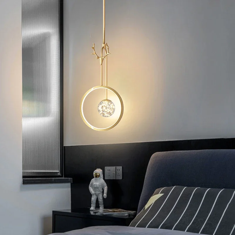 

Nordic luxury Buckhorn Chandelier 3 Color switch Copper LED Pendant Light For Living Room Bedroom Dinning room Indoor lighting