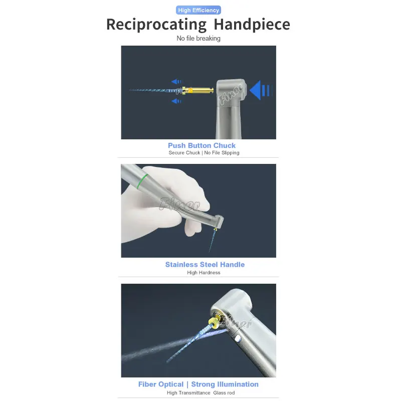 Dental Reciprocating Endo Handpiece Fiber Optic 10:1 Reduction Endodontic Contra Angle for Engine File Root Canal Treatment