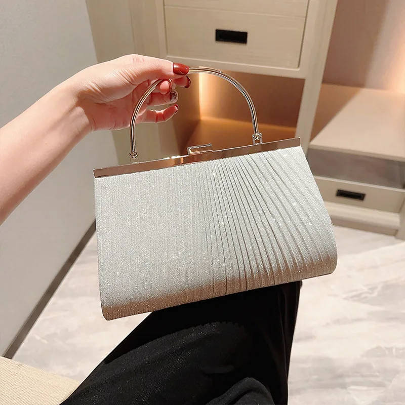 Women Glitter Handbag Luxury Apricot Evening Clutch Bag Party Chain Shoulder Bag Female Wedding Dinner Purse Silver Bag ZD01