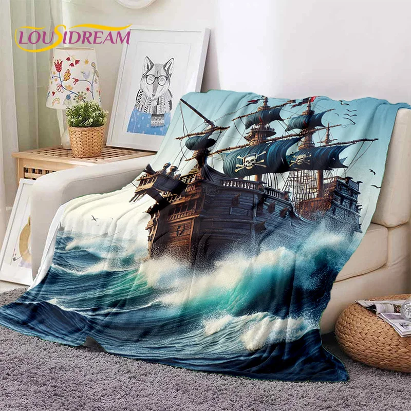 Ancient Pirate Ship Boat,Barque,Sailboa Soft Flannel Blanket,Throw Blanket Comfortable Blanket for Picnic Beds Sofa Home Bedroom