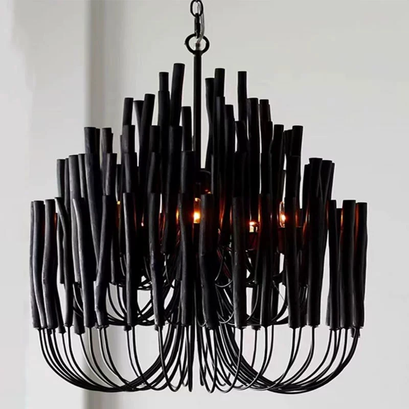 

Nordic Wooden Candlestick Chandelier Black White Hanging Lamp for Dining Room Kitchen Restaurant Bedroom Living Room Lighting