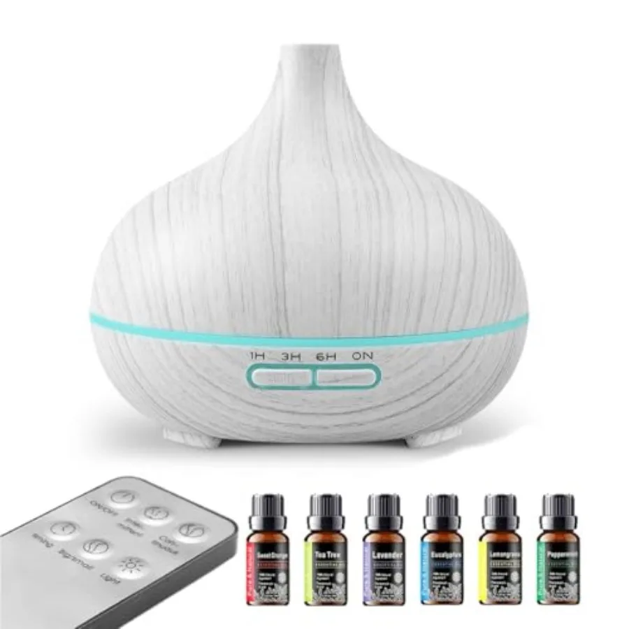 

550ml Large Capacity Essential Oil Diffuser with 6 Aromatherapy Oils, Humidifier for Home Decor, Diffuser with Remote Control,