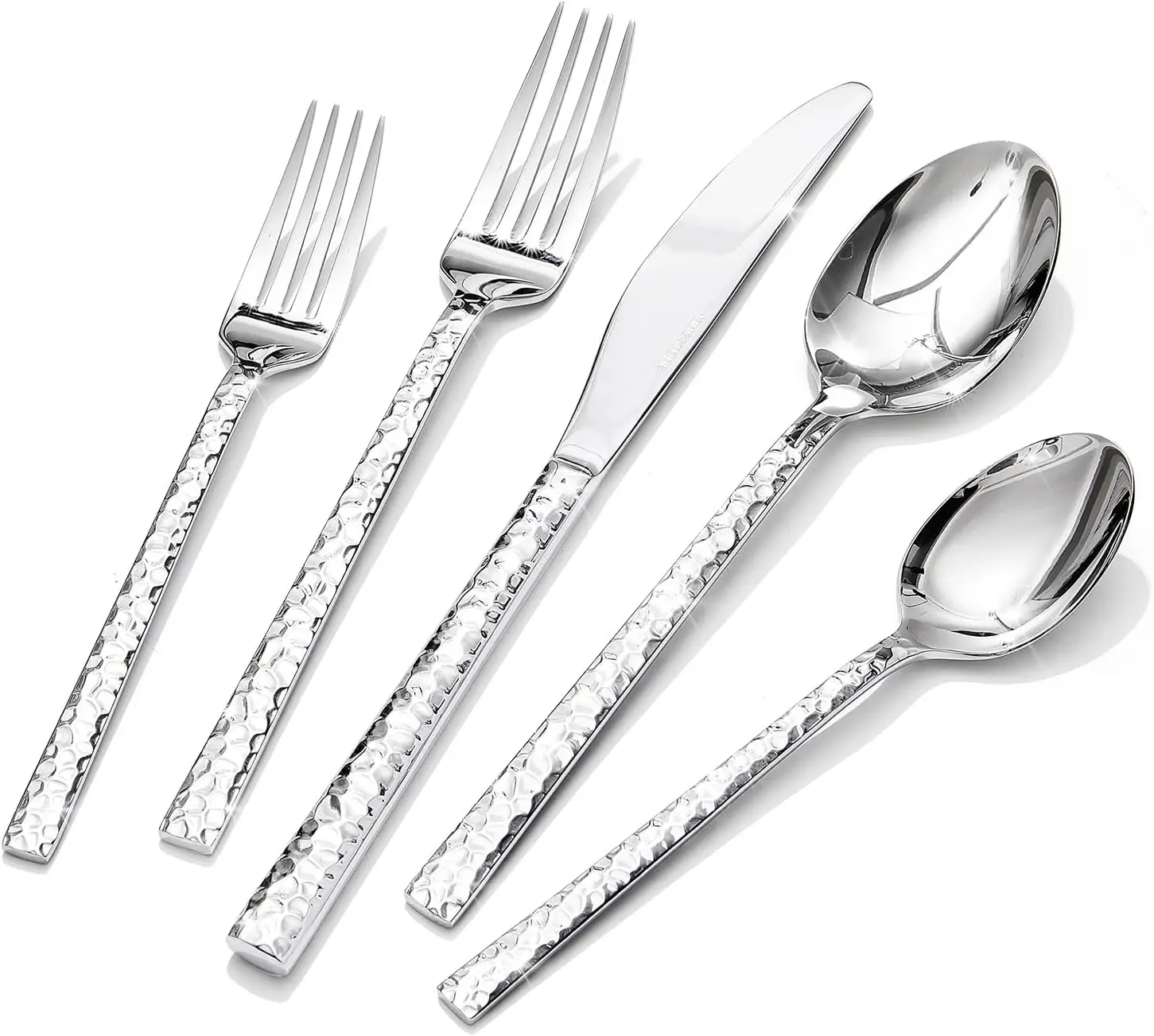 

20-Piece Hammered Silverware Set, 18/10 Stainless Steel Flatware for 4, Mirror Polished Dishwasher Safe Cutlery
