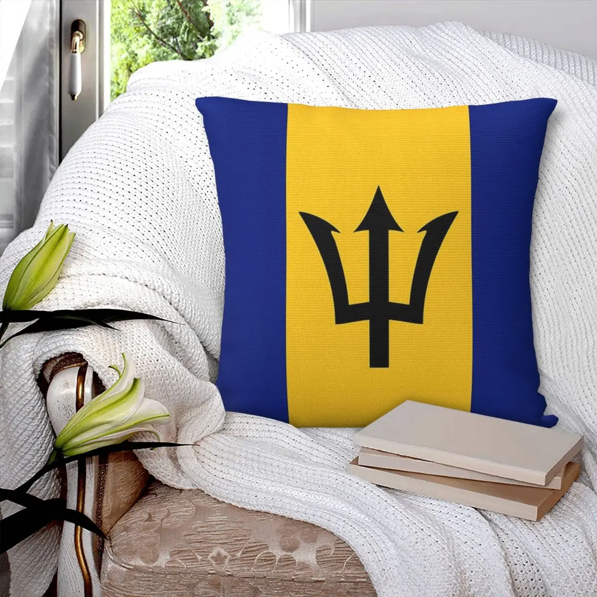 Barbados Flag Square Pillowcase Polyester Pillow Cover Velvet Cushion Zip Decorative Comfort Throw Pillow For Home Sofa