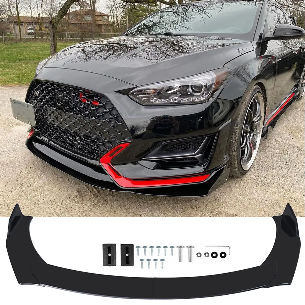 LAICY For Hyundai Veloster 12-21 Car Front Bumper Lip Chin Spoiler Splitter Body Kit Guard Diffuser Deflector Lips Glossy Black