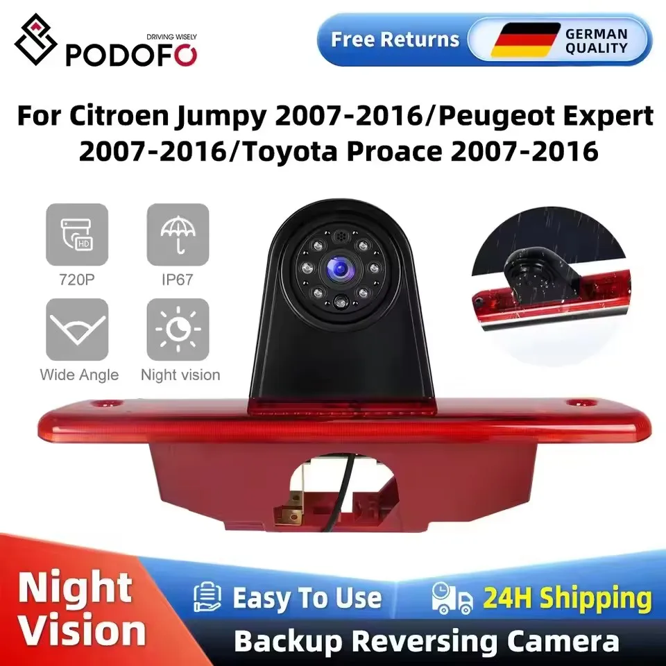 Podofo pour citroën Jumpy 2007-2016 pour Peugeot Expert 2007-2016 pour Toyota Proace 2007-2016 caméra de feu stop HD