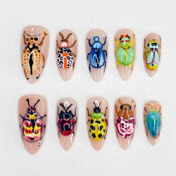 3D Pure Hand-piercing Removable Nail Art Manicure Wear Insect Series Advanced Pressure Nail Short Fake Nails