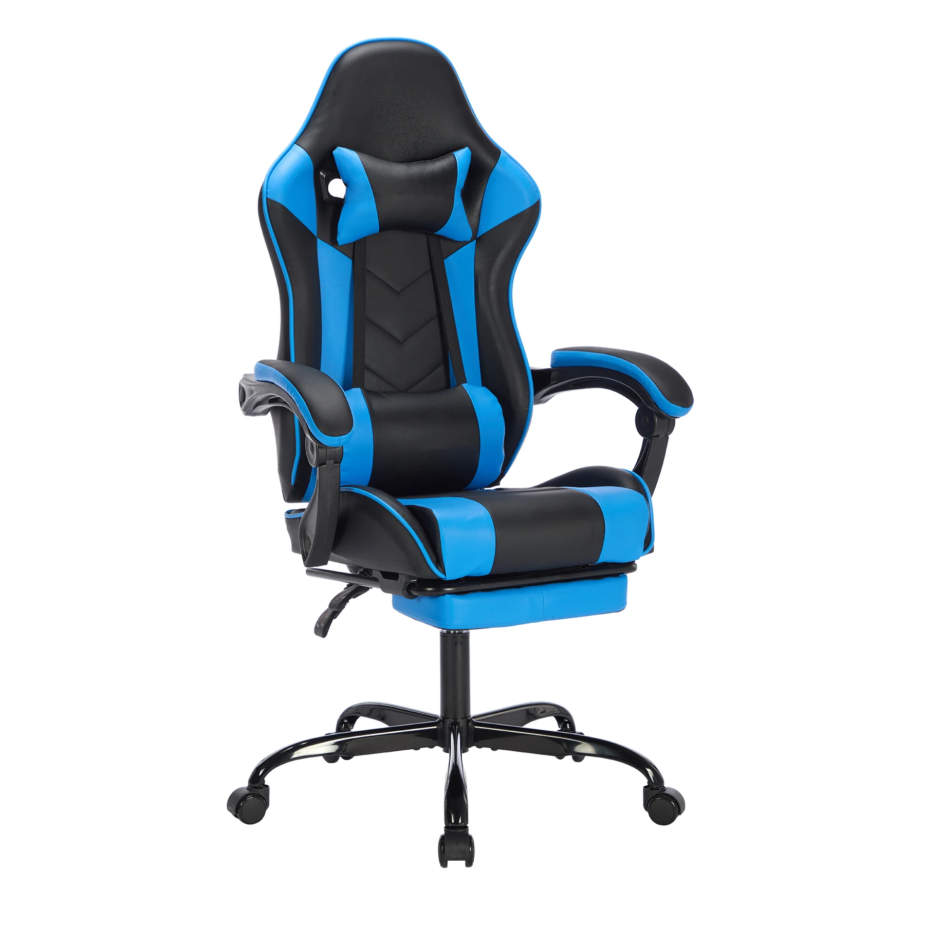 Cadeira de Jogos Ergonômica em Couro Sintético com Apoio para os Pés Extensível, Braços Ajustáveis e Altura Ajustável para Escritório em Casa