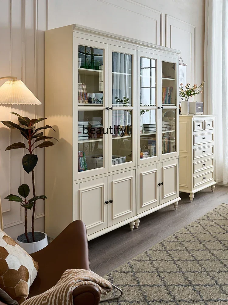 

V cqyAmerican-Style Solid Wood Bookcase Small Apartment Storage Cabinet White Modern Simple Storage Display Cabinet Study Home