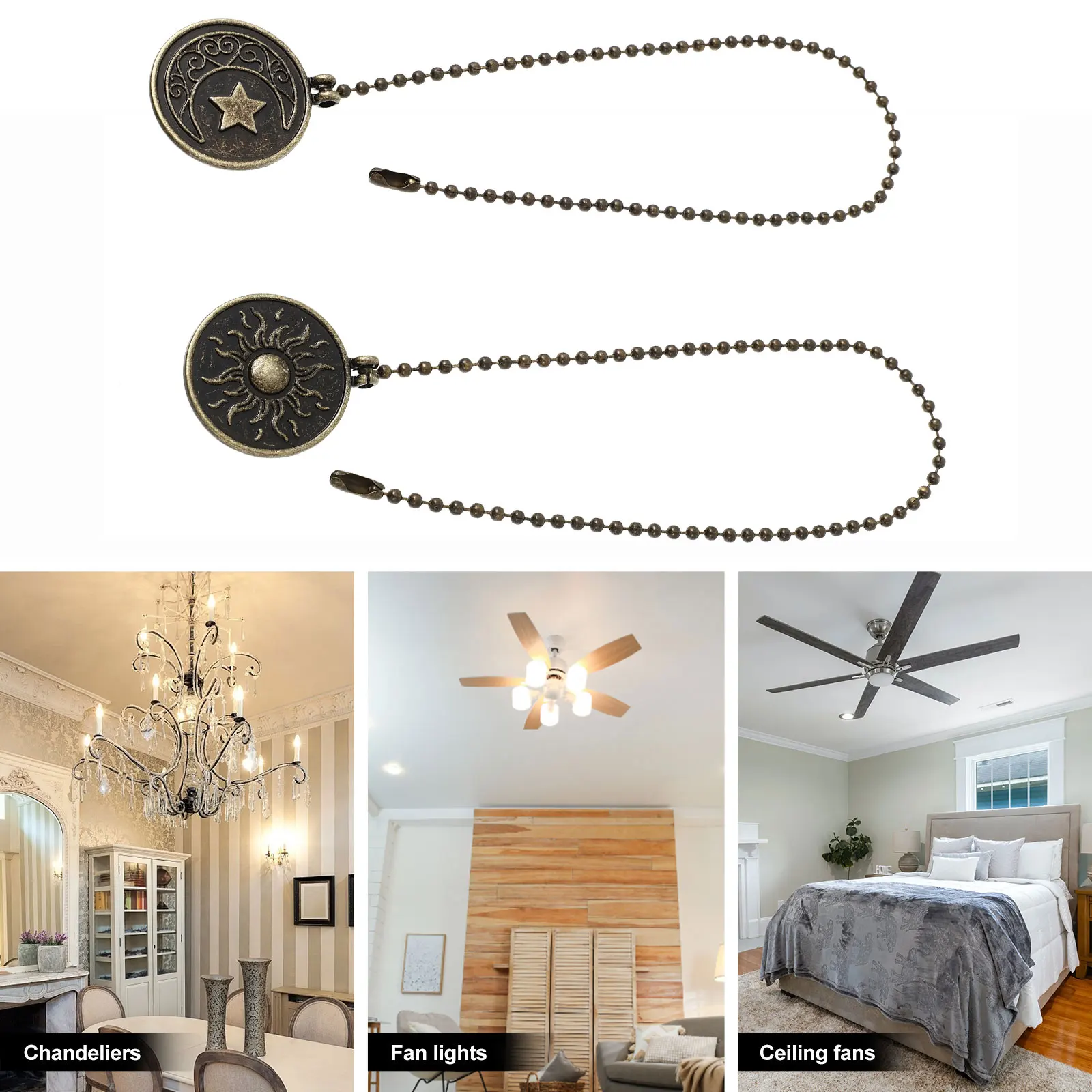 

2Pcs Zinc Alloy Pull Chains for Ceiling Decorative Pendants Premium Materials Home Lighting Accessories