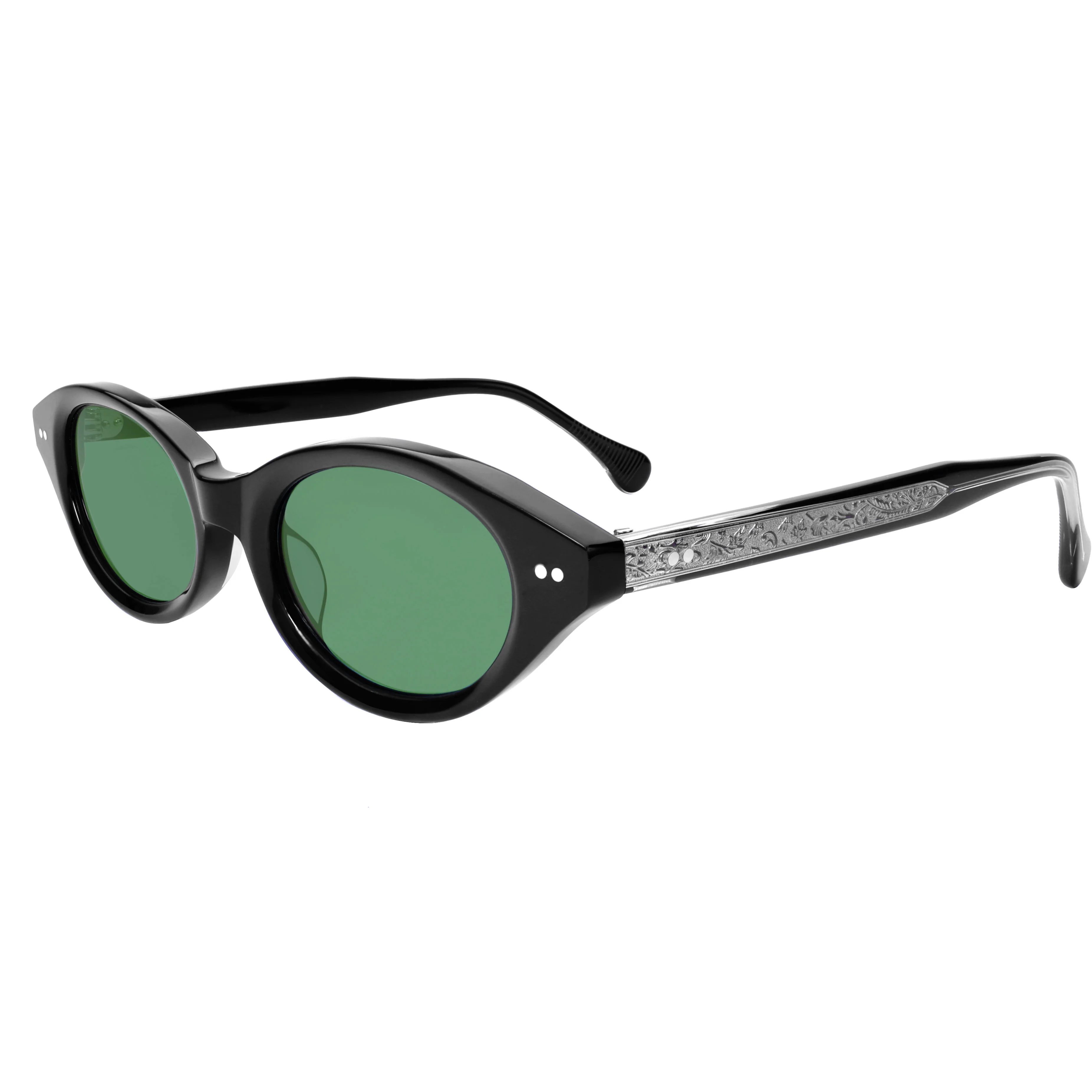 

VZONE Vintage Oval Sunglasses Women Luxury Silver Carved Temples Acetate Sun Glasses Retro Small Frame Black Shades UV400