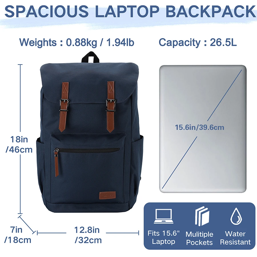 Backpack for Men, Water Resistant High ScShool Backpack Travel Carry-on Anti-theft Casual Daypack for Work Business Hiking Navy