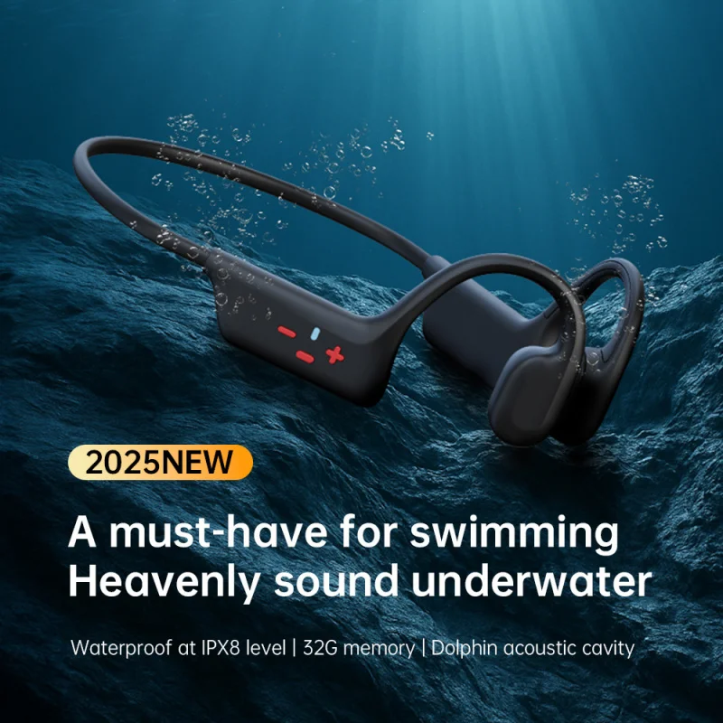 

Dolphin Acoustic Clear AAC Sound Bone Conduction Headphones Open Ear IPX8 Waterproof for Swimming Sports 32G MP3 Player Earphone