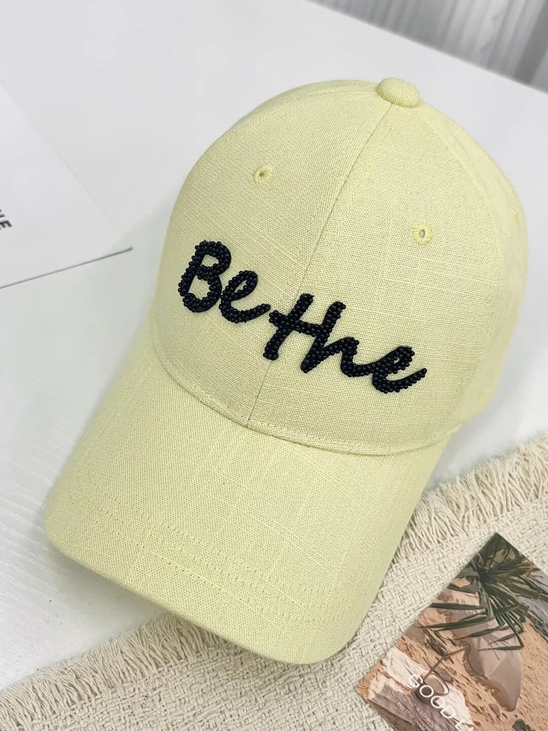 handmade-beaded-artistic-baseball-cap-women's-korean-style-hard-top-sun-protection-hat-spring-summer-casual-cotton-adjustable