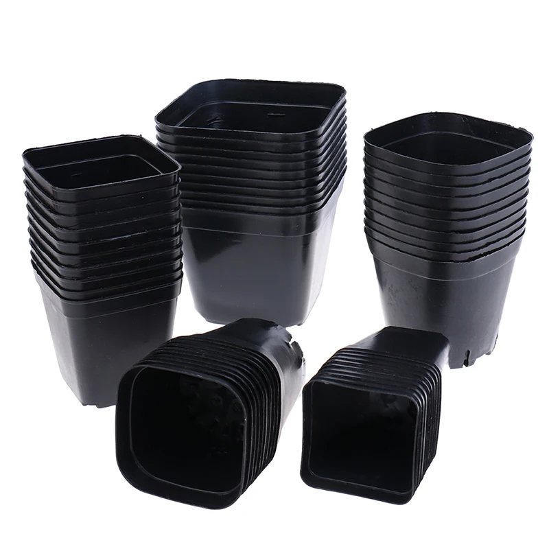 10pc Black Flower Pots Plastic Pots Small Square Pots for Succulent plants