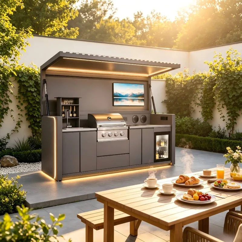 Home Garden Modular BBQ Island Pod 304 Stainless Steel Portable Foldable Grill Cabinet Luxury Outdoor Kitchen Station