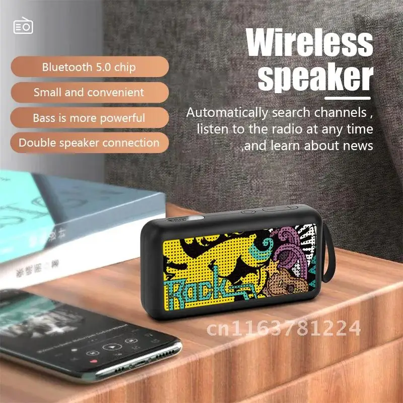 

Creative Graffiti Painted Mini Wireless Bluetooth 5.0 Speaker Bass Portable HiFi Subwoofer Sound Box Support TF Card FM Radio