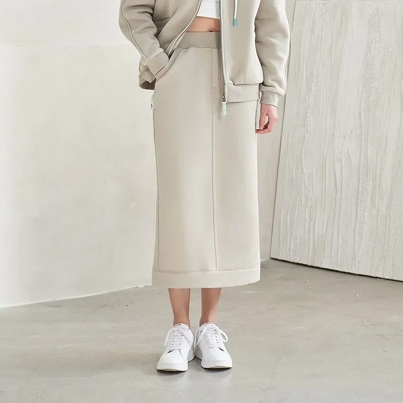 Women Fleece Lined Sports Midi Skirt Soft Sweat Fabric Casual Daily Autumn Winter Skirt