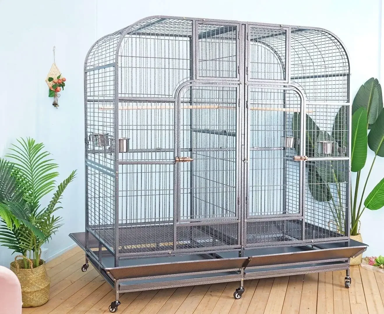 Double Cage with Center Divider for Bird Parrot Aviary W64xD32xH73 New Spacious Bird House Solid Construction