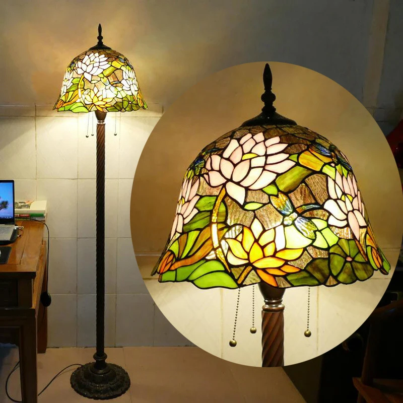 

Tiffany Floor Lamp American Retro Living Room Bedroom Lamp Country Stained Glass Floor Lamp