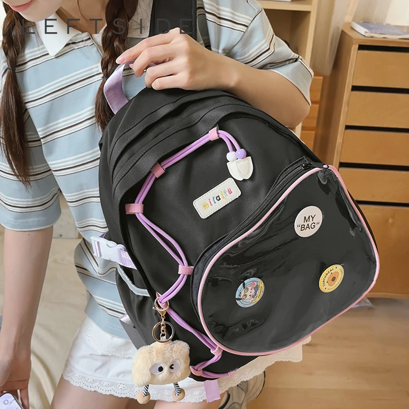 

LEFTSIDE Women High-capacity Nylon Cartoon Backpacks 2025 Summer Student Backpack Girls School Bag Travel Cute Back Pack