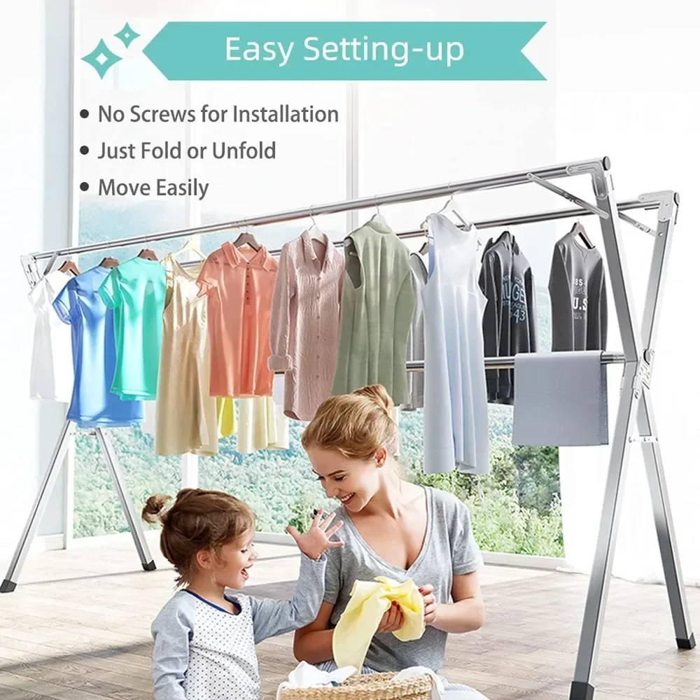 

79 inch Heavy Duty Stainless Steel Laundry Drying Rack,Foldable &Length Adjustable Space Saving Garment Rack