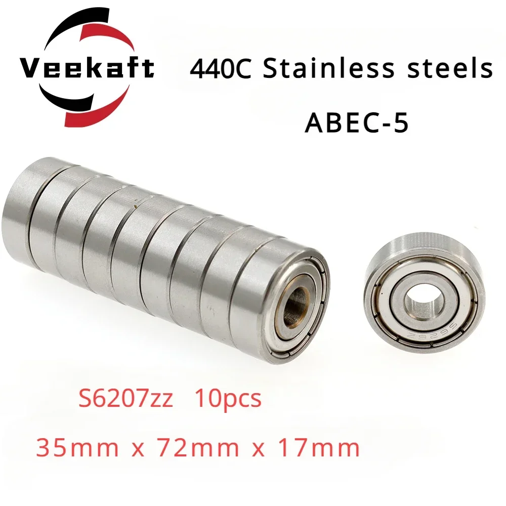 

Veekaft High Precision 440C Stainless Steel Deep Groove Ball Bearings S6207zz 10pcs Dimensions 30x72x17mm