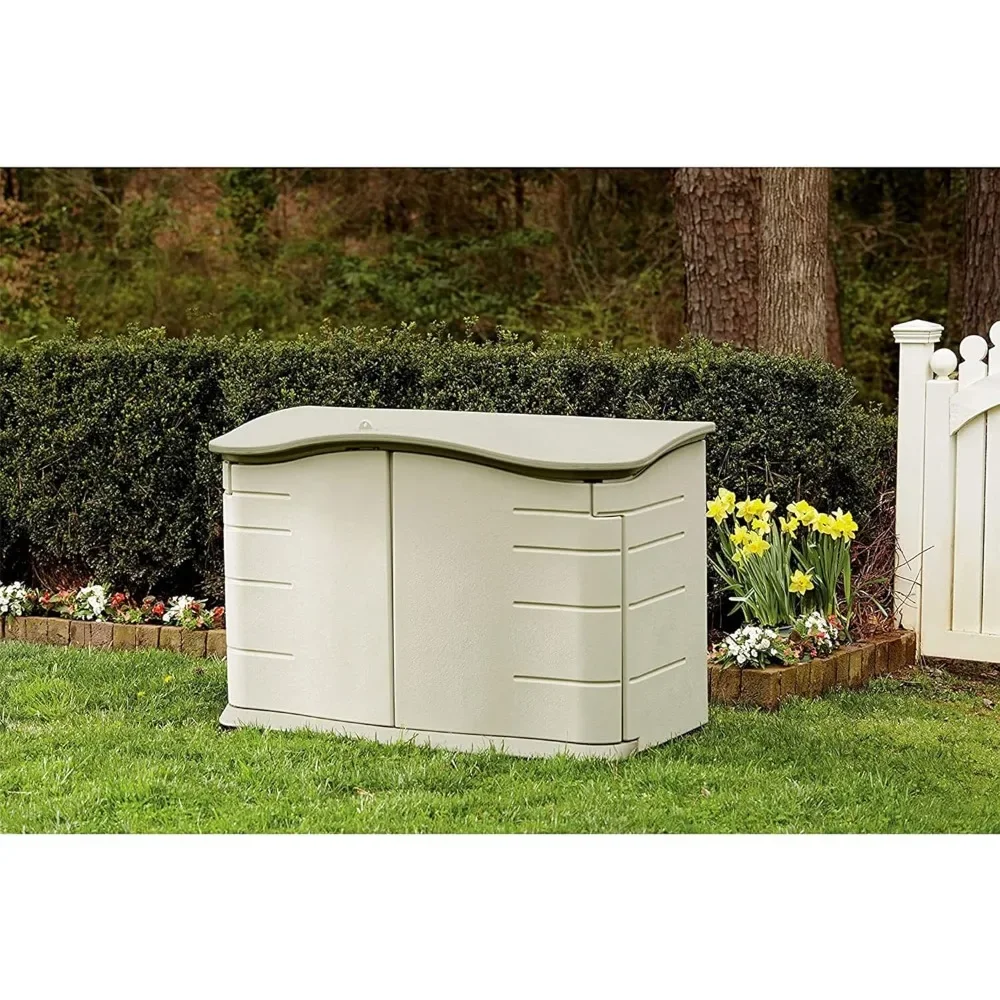 Small Horizontal Resin Outdoor Storage Shed With Floor (4.5 x 3 Ft) Weather Resistant, Beige/Brown