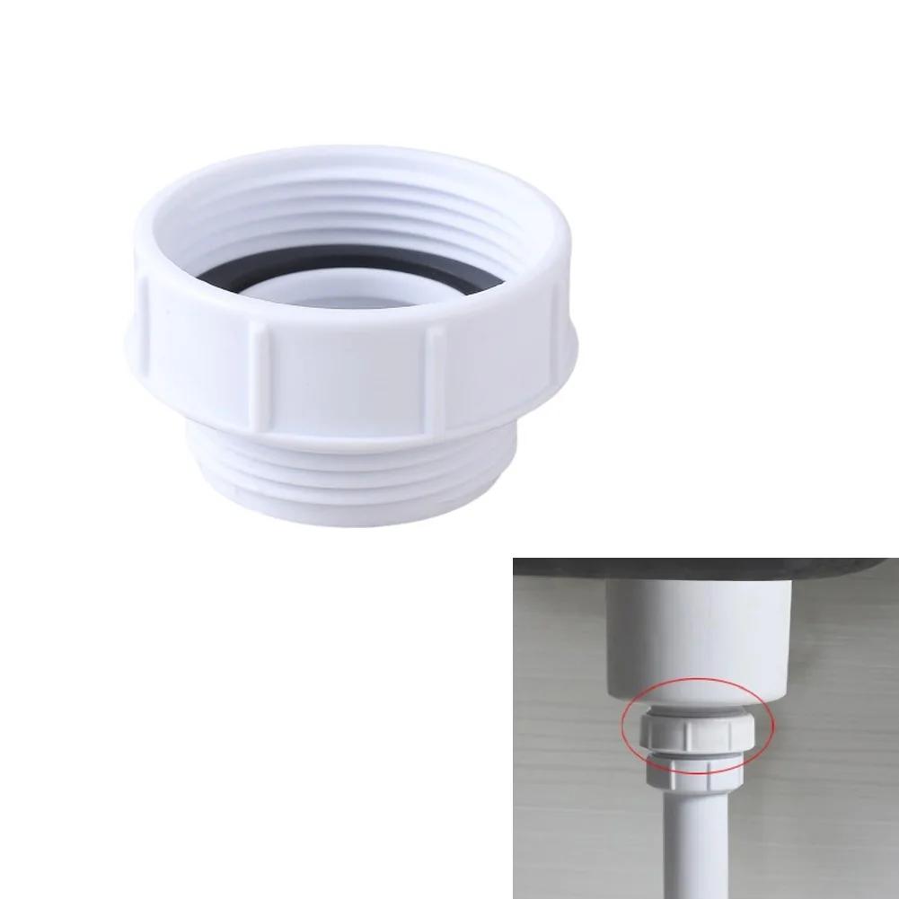 Space saving sink drain reducer made of PP material converting 1-1/2 inch to 1-1/4 inch for use in compact plumbing layouts