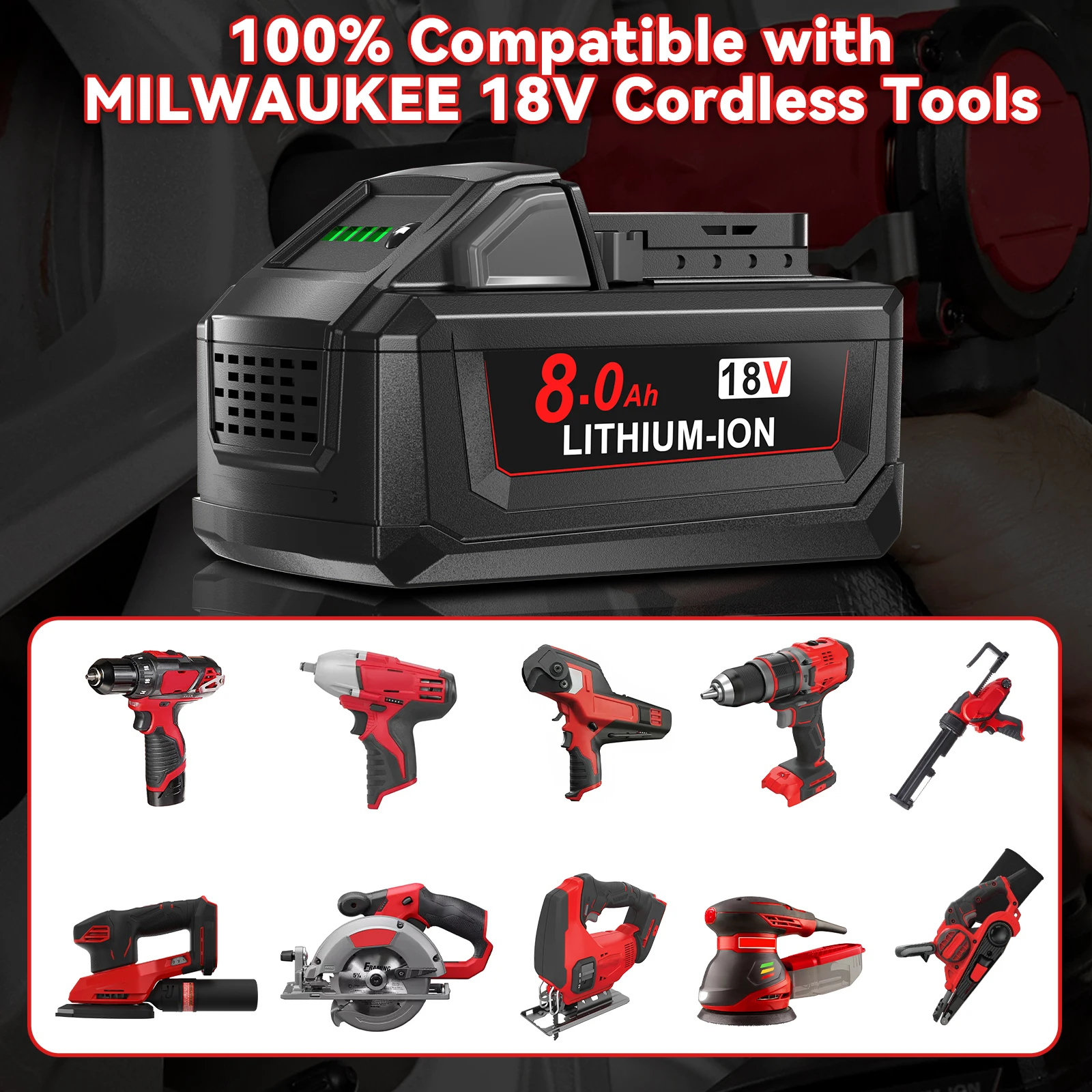 12.0Ah 18V Lithium-Ion Battery – Fits Milwaukee M18 Tools, Extended Capacity