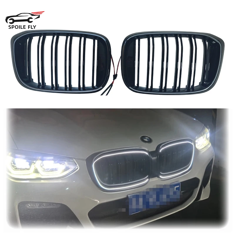

For BMW X3 G01 2018 2019 2020 2021 High Quality ABS Car Front Racing Grilles With LED Light Protective Cover Grille Body Kit