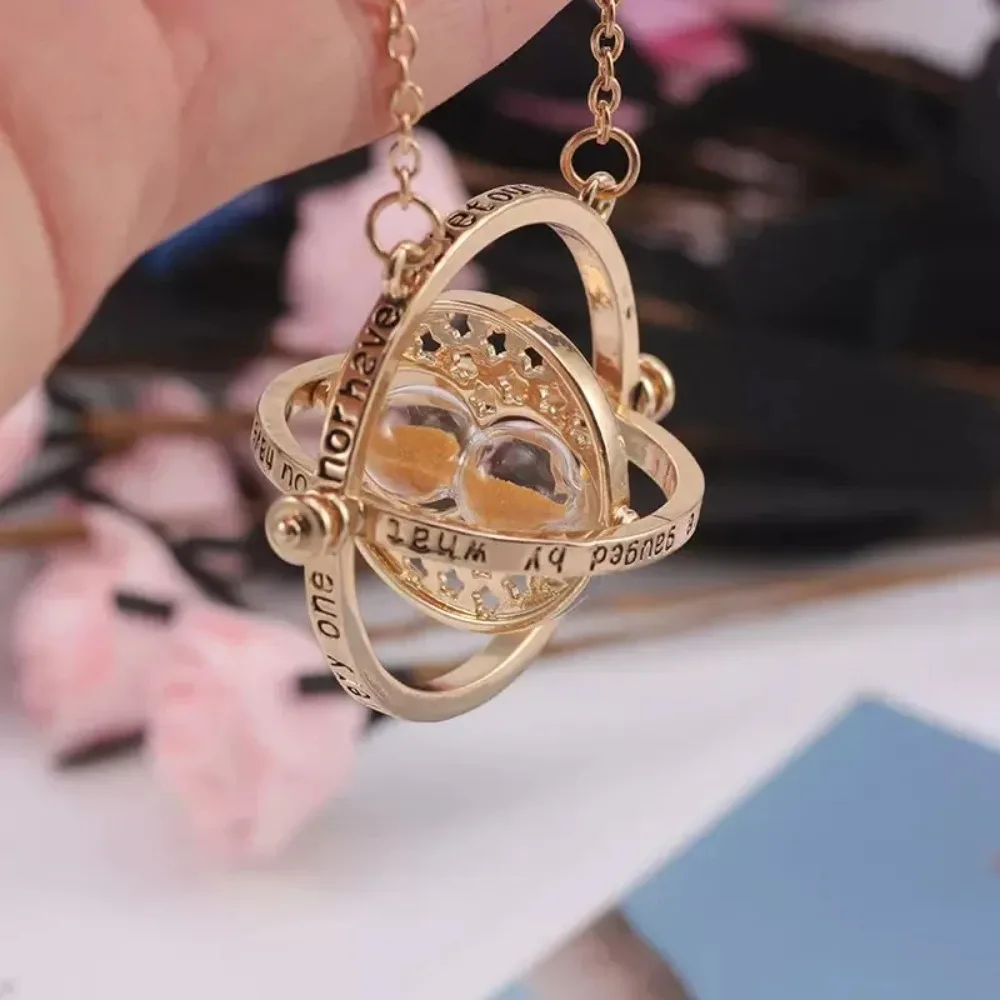 Harry Potter Necklace Time Turner sorting hat Platform Snitch Time Timer Hourglass Necklace 360 Rotating Cosplay Magic Props view 2