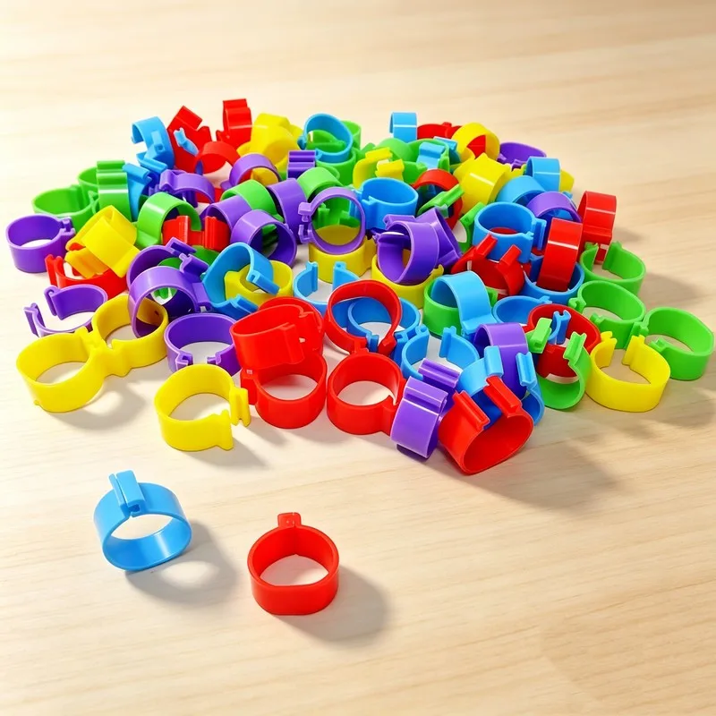 Snap-On Farm Animal ID Rings, 50 pcs, Farm Animal Breeding, Durable Plastic for Turkey Poultry Banding, Random Color