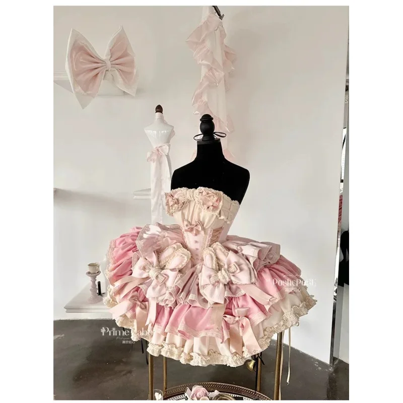 Vestido a cuadros rojo y negro de Lolita para Cosplay de alta calidad, vestido de princesa con cuello de lazo bonito y dulce para mujer, vestido de noche de fiesta ajustado gótico