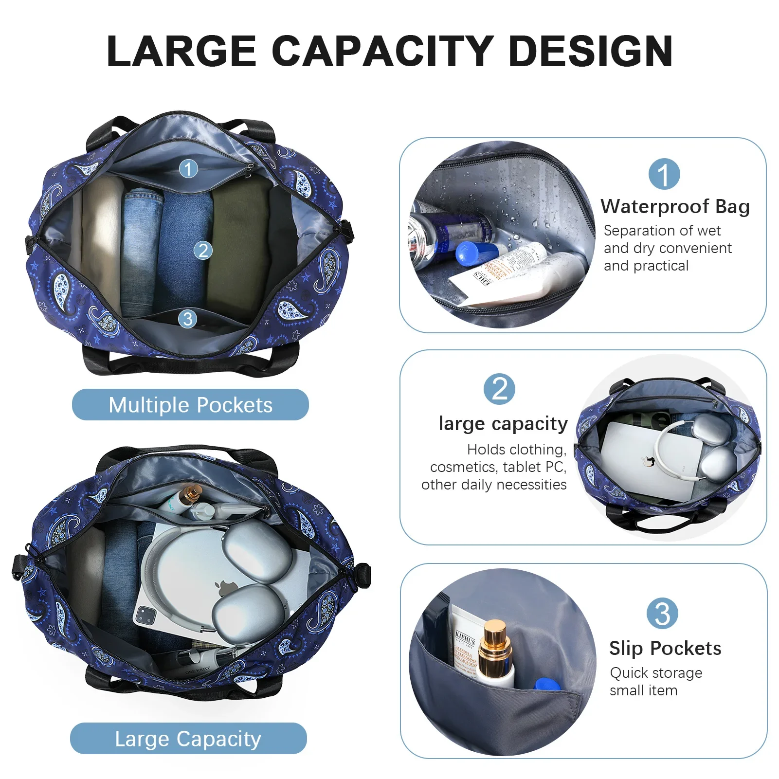 Borsa da viaggio per weekend CANBOUN, borsa da viaggio sportiva spaziale espandibile, set da 2 pezzi, con scomparto per scarpe, viaggio unisex a breve distanza