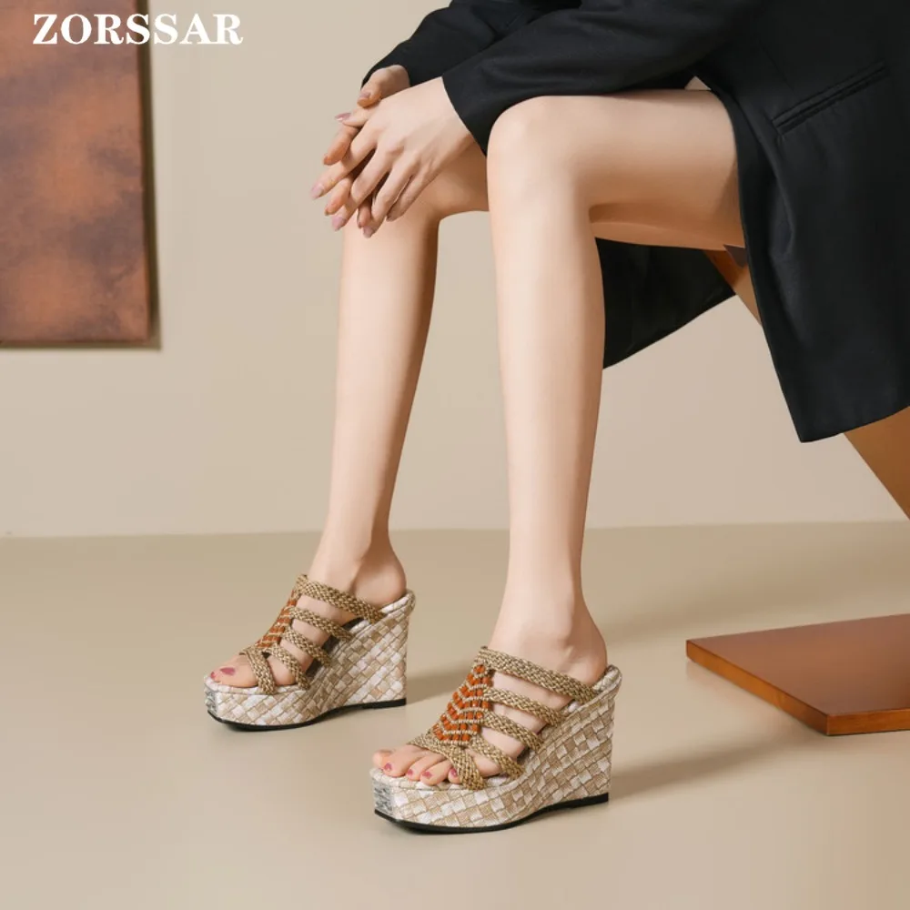

2025 New Women Sandals Women Slippers Wedges Platform Open Toe Women Orthopedics Thick Bottom Beach High Heels Slides