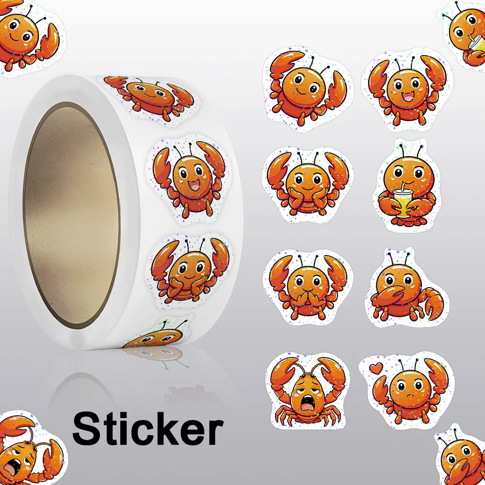 50-500Pcs Laser Lobster 2.5cm/1inch Marine Life Sticker Decoration Gift Box Sticker Label Stationery Sticker