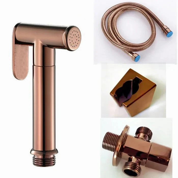 glanzend Rose Gold Hand Bidet Sproeier Roestvrijstalen Douche Kit Toilet Bidet Shattaf Koperen Ventiel Jet Set Douchekop