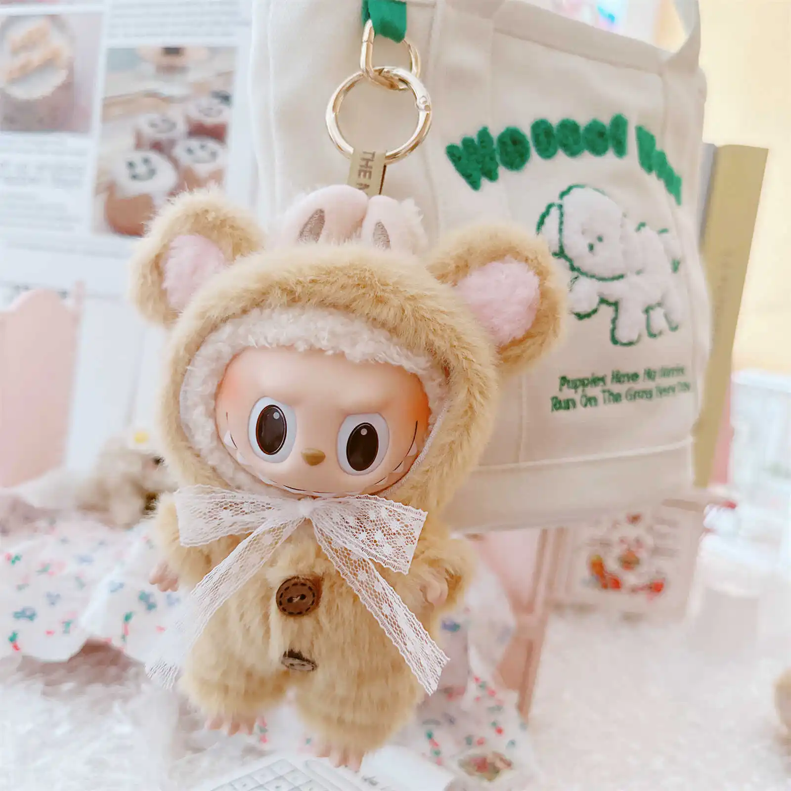 10cm Kawaii Idol Doll Clothes Cute Soft Fluffy Teddy Bear Doll Clothes 2Pcs Set Plush Doll Clothes Accessories Girls Kids Gifts