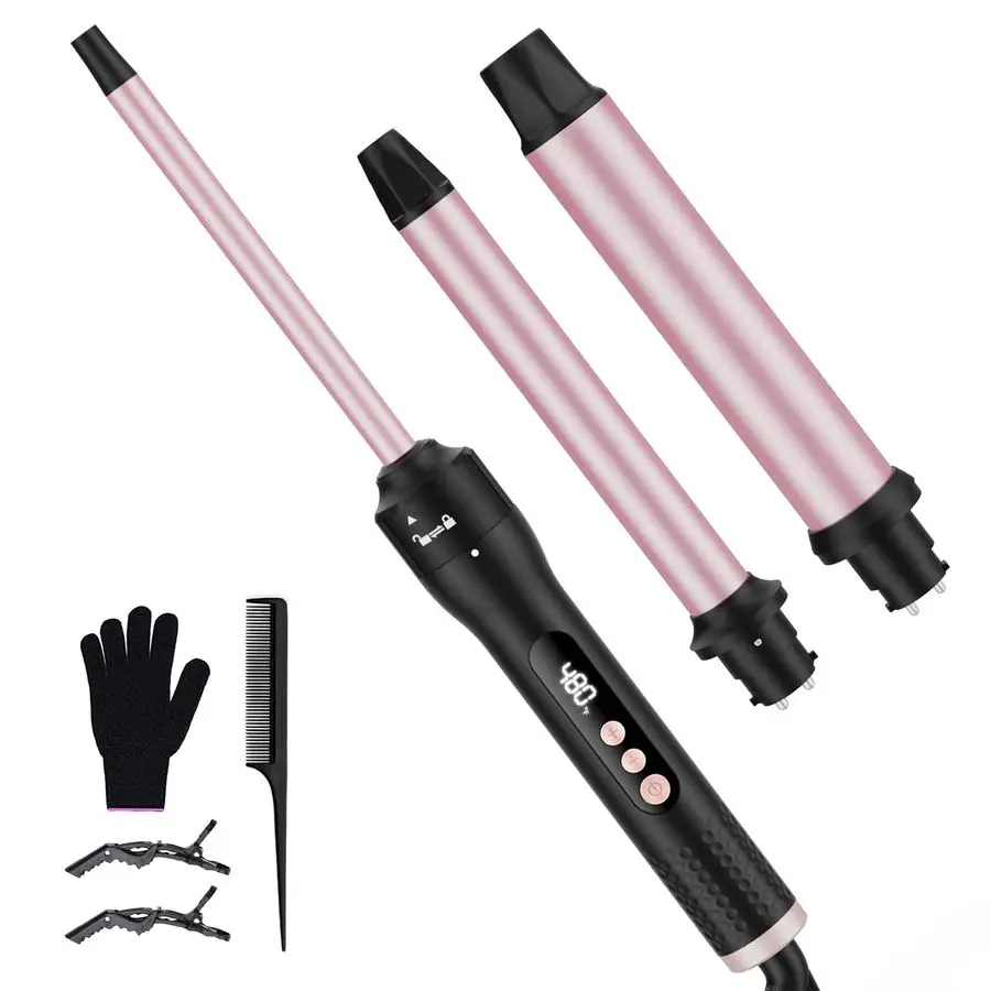 

in 1 Curling Wand Set, Curling Iron Set with 3 Interchangable Ceramic Curling Wands 0.51.25, Fast Heating Up Hair Curler, Dual V