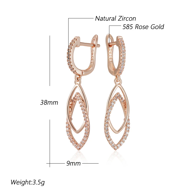 Kinel Innovative Design Shiny Natural Zircon Women Drop Earrings Fashion 585 Rose Gold Color Romantic Daily Fine Jewelry Gift