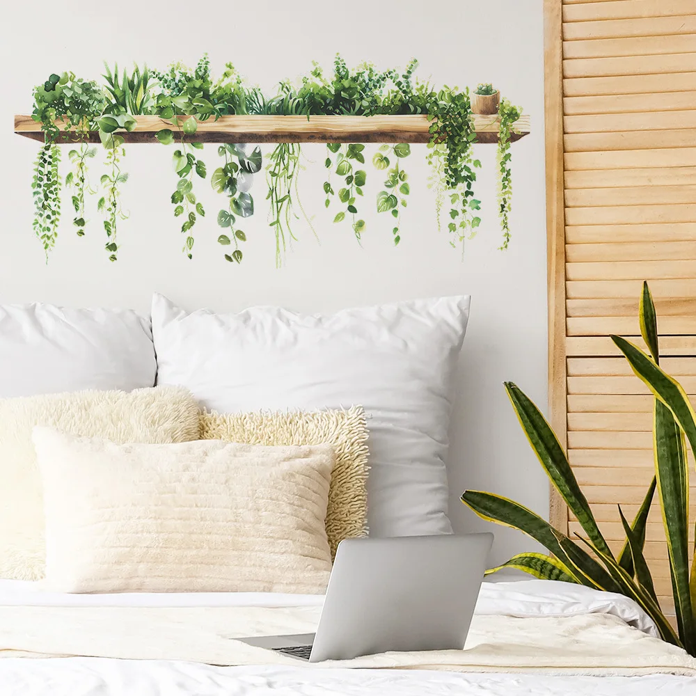 1PCS Small Fresh Green Plant Leaves Study Bedroom Living Room Wall Landscaping Decorative Wall Stickers