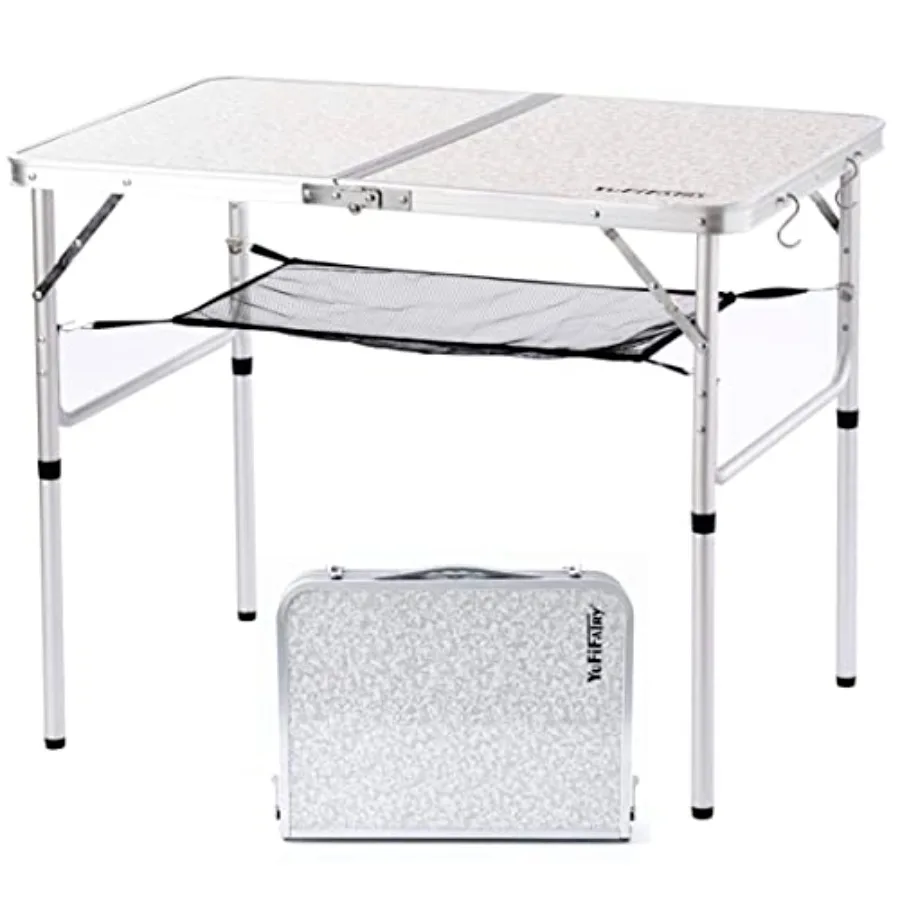 

Folding Camping Table for outdoor picnic, beach, BBQ, cooking; aluminum; silver; lightweight, portable, adjustable height 15/28