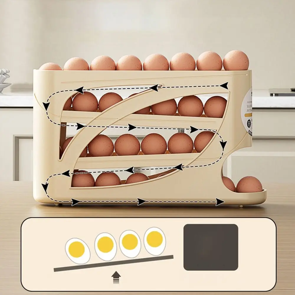 Plastic Automatic Egg Roller Space Saving Large Capacity Egg Roller Rack Four Tier Refrigerator Egg Storage Box