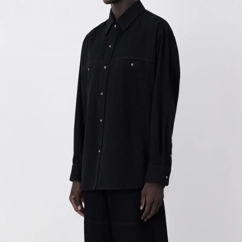 

New 2024 Lemaire Sle Men's Jaet Loose Casual Bla Denim irt Button up Outerwear Faionable Urban Cotton Long Sve
