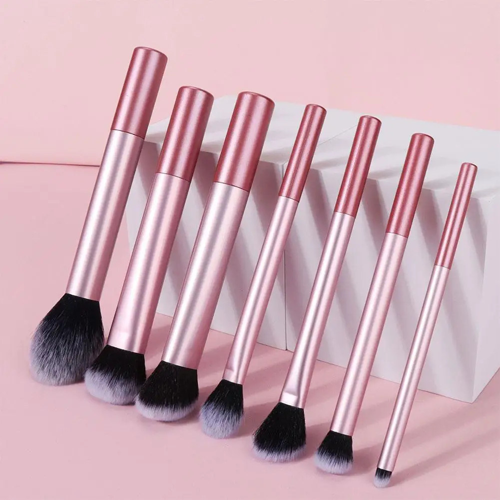 7pcs Pink Makeup Brush Set 7 Sizes Professional Makeup Brush Fine Hair Loose Powder Brush Concealer Eye Shadow Brush Makeup Tool