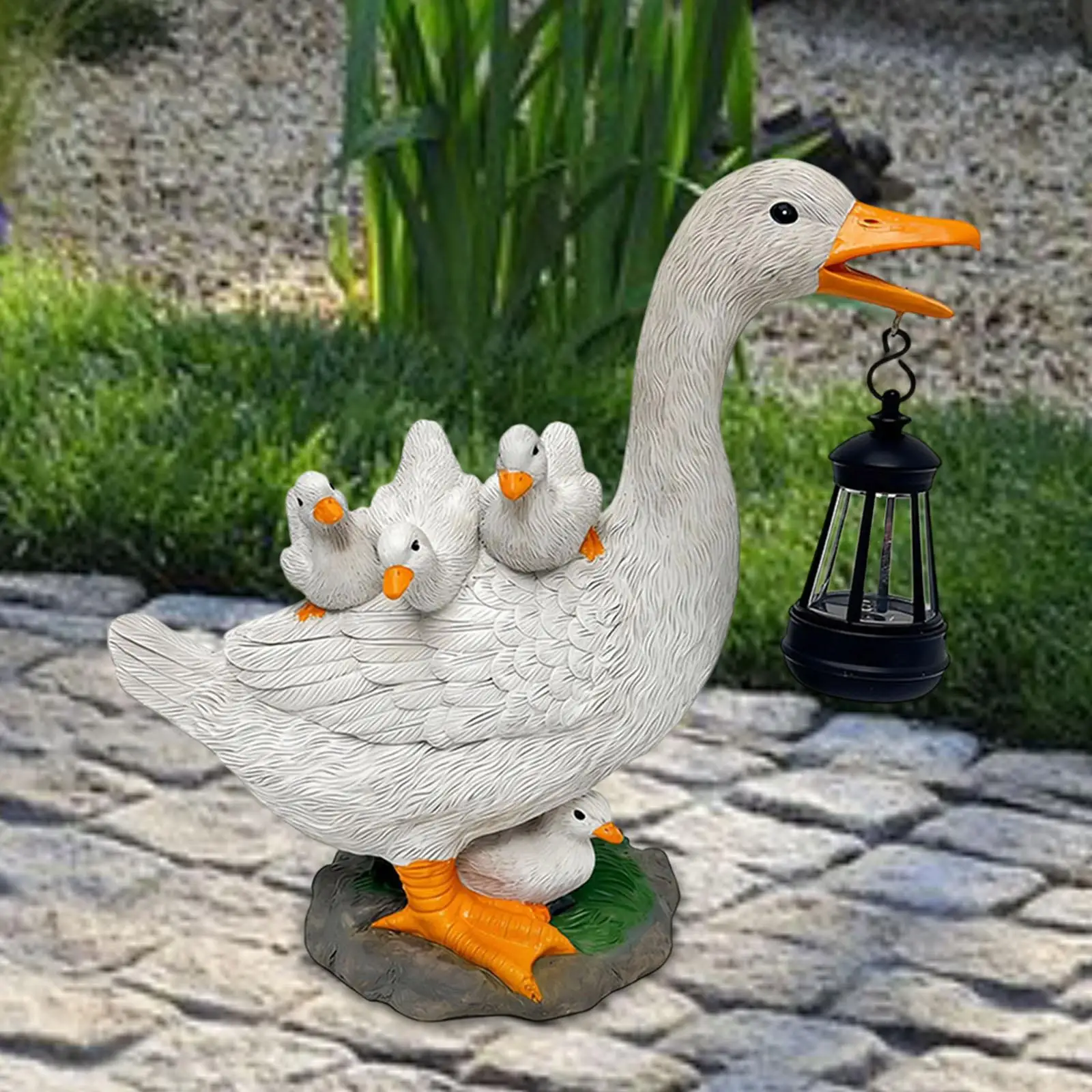 Garden Duck Statue with Solar Powered Light Resin Art Ornament for Outdoor Backyard Home Decoration