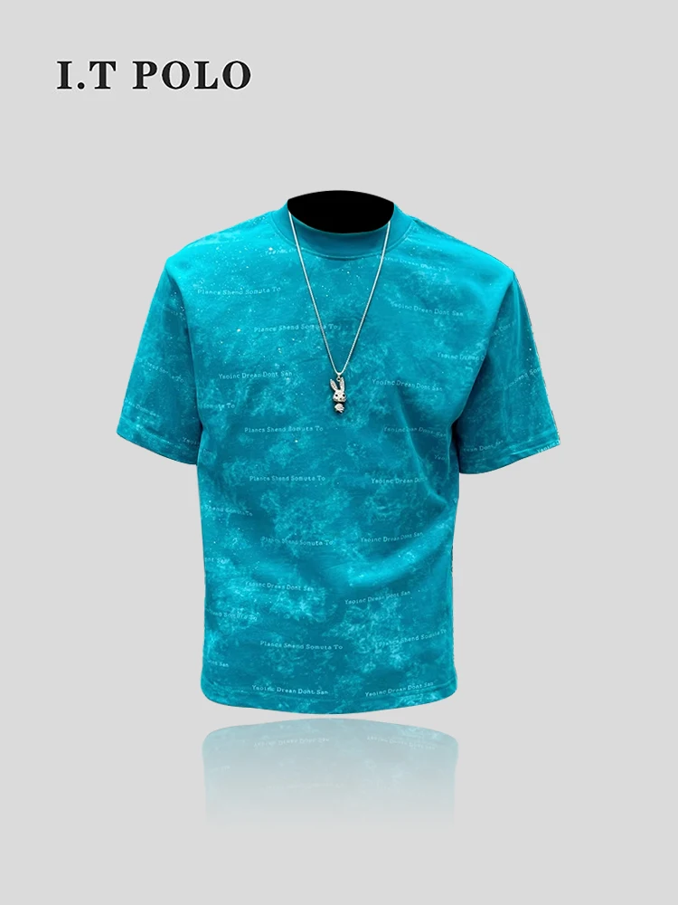 American Style Heavyweight Retro Short Sleeve Men's Printed T-Shirt Summer Half Sleeve Cotton Fabric Letter Pattern Men's Fas...