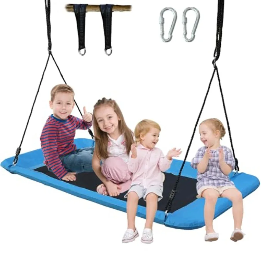 

Outdoor playground backyard swingset: heavy-duty blue rectangle tree swing steel frame 60'' large platform 800lb capacity inclu
